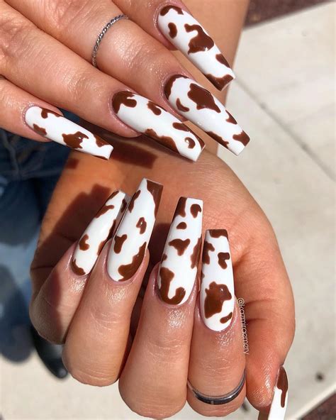 acrylic brown nails|brown cow print acrylic nails.